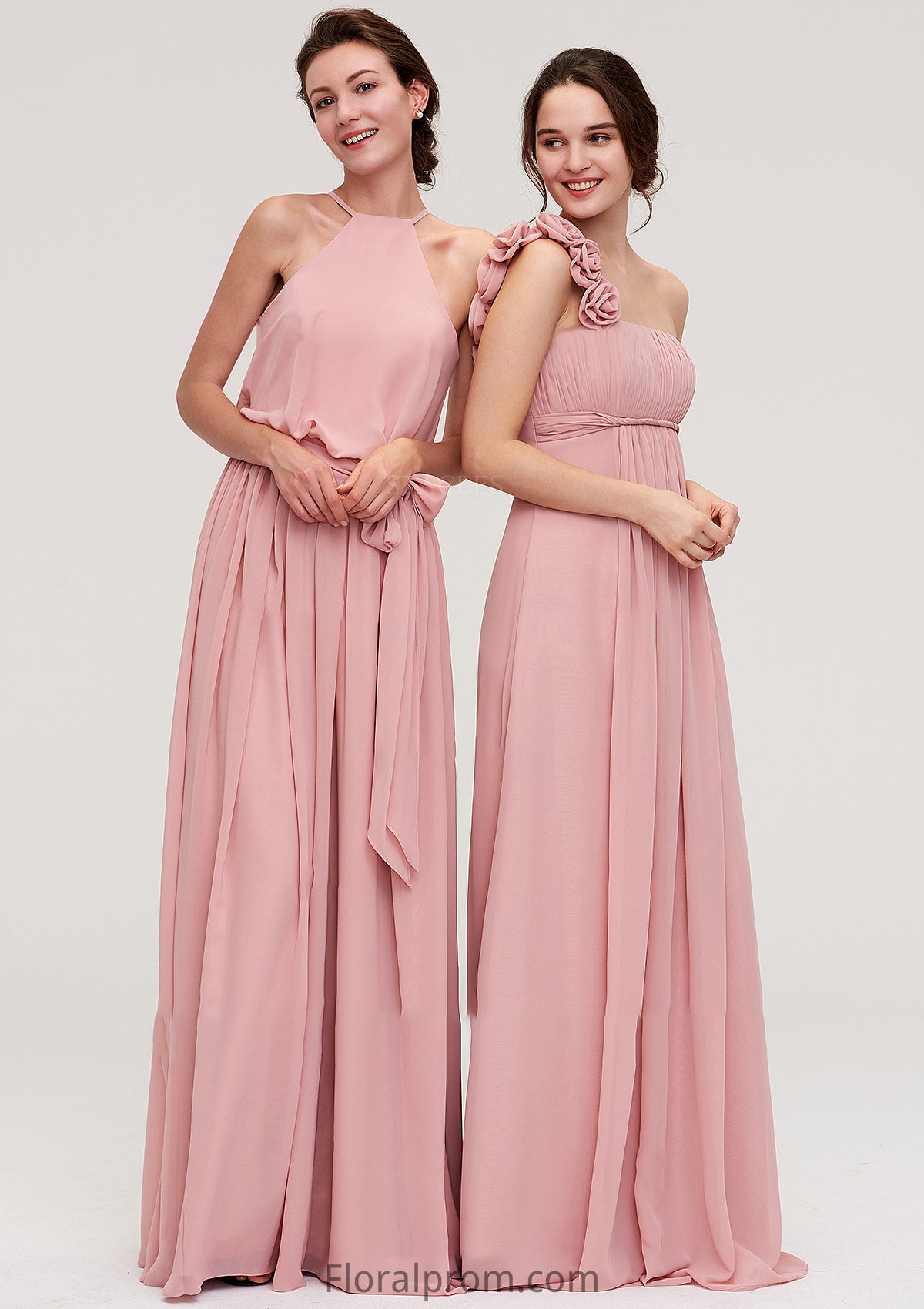 Sleeveless Scoop Neck A-line/Princess Chiffon Long/Floor-Length Bridesmaid Dresseses With Pleated Sashes Tanya HJP0025476