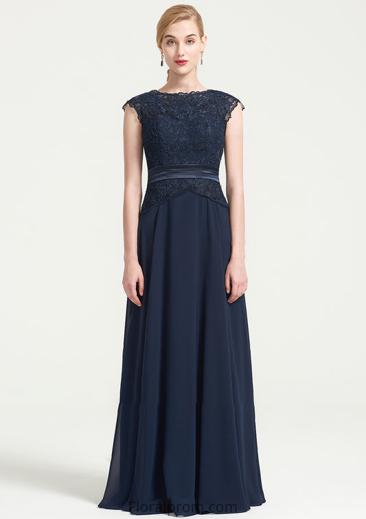 Bateau Sleeveless A-line/Princess Chiffon Long/Floor-Length Bridesmaid Dresses With Sashes Lace Pleated Helen HJP0025480