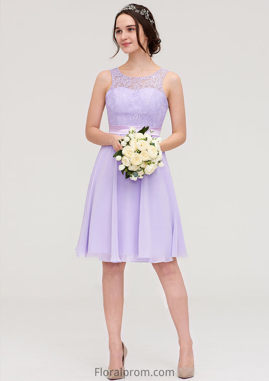 Sleeveless Knee-Length Chiffon A-line/Princess Bridesmaid Dresses With Sashes Lace Lorna HJP0025481