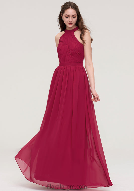 Halter Sleeveless Long/Floor-Length Chiffon A-line/Princess Bridesmaid Dresses With Pleated Leah HJP0025483