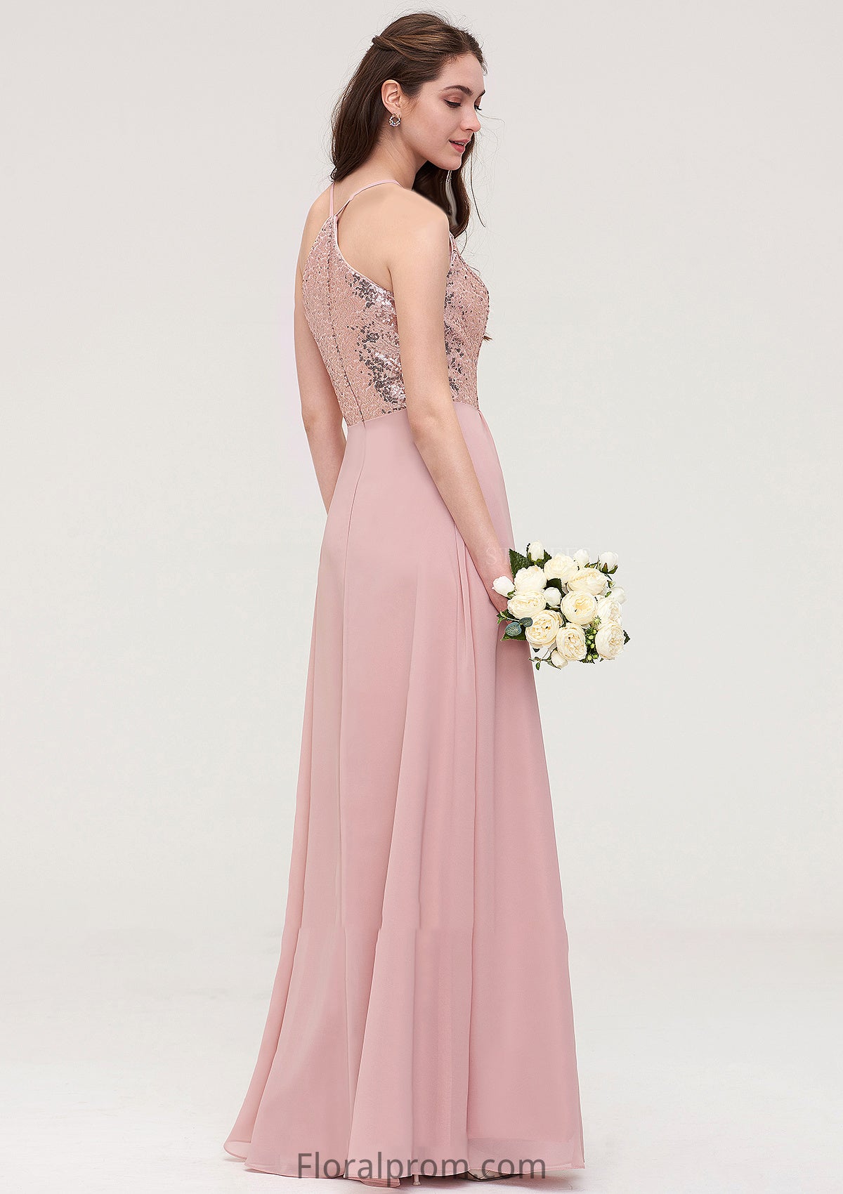 Sleeveless Bateau Long/Floor-Length Chiffon A-line/Princess Bridesmaid Dresses With Sequins Hanna HJP0025484