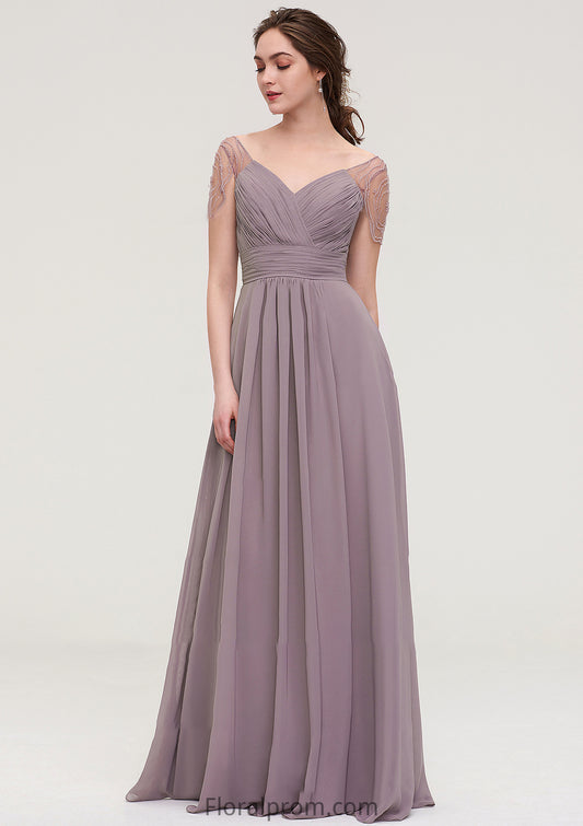 Short Sleeve Sweetheart Long/Floor-Length Chiffon A-line/Princess Bridesmaid Dresses With Pleated Beading Karlie HJP0025487