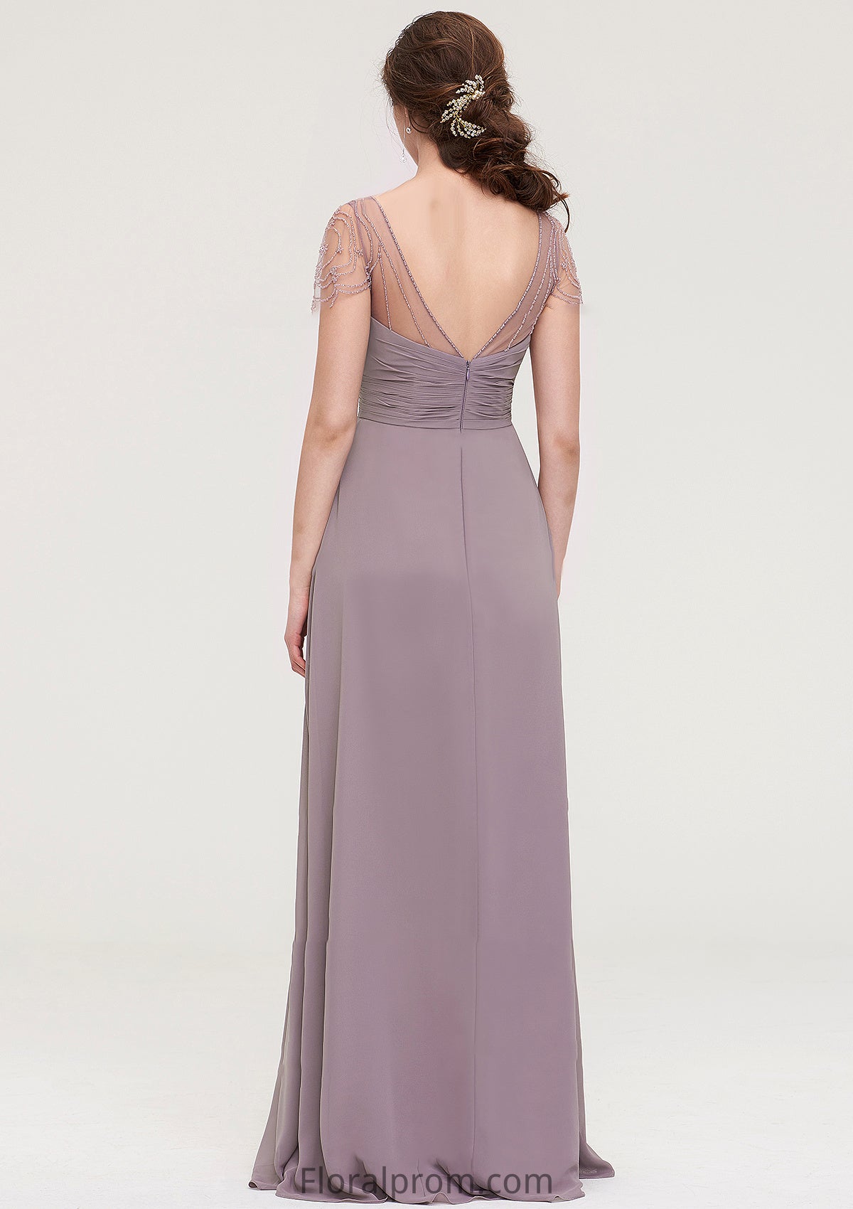 Short Sleeve Sweetheart Long/Floor-Length Chiffon A-line/Princess Bridesmaid Dresses With Pleated Beading Karlie HJP0025487