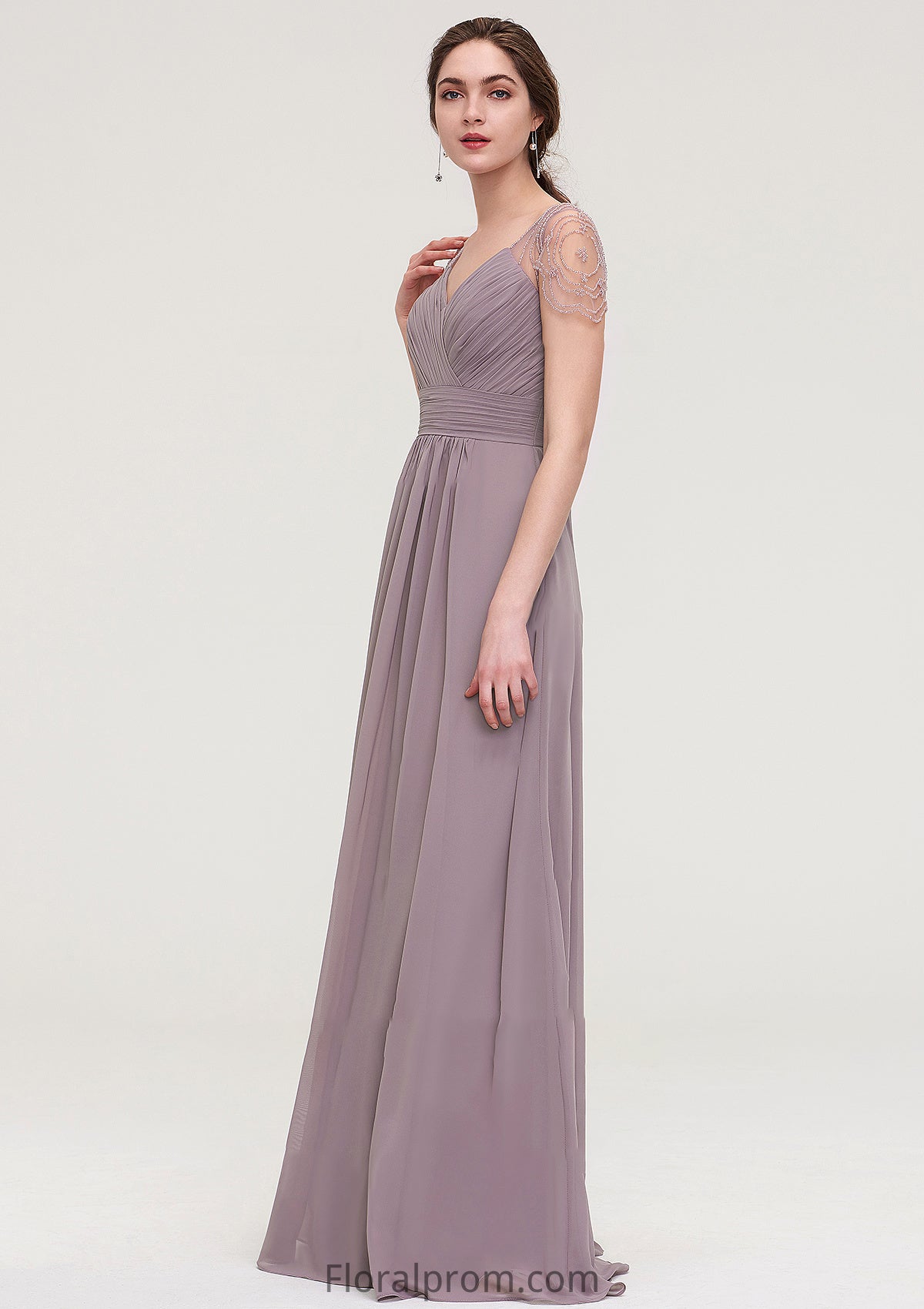 Short Sleeve Sweetheart Long/Floor-Length Chiffon A-line/Princess Bridesmaid Dresses With Pleated Beading Karlie HJP0025487