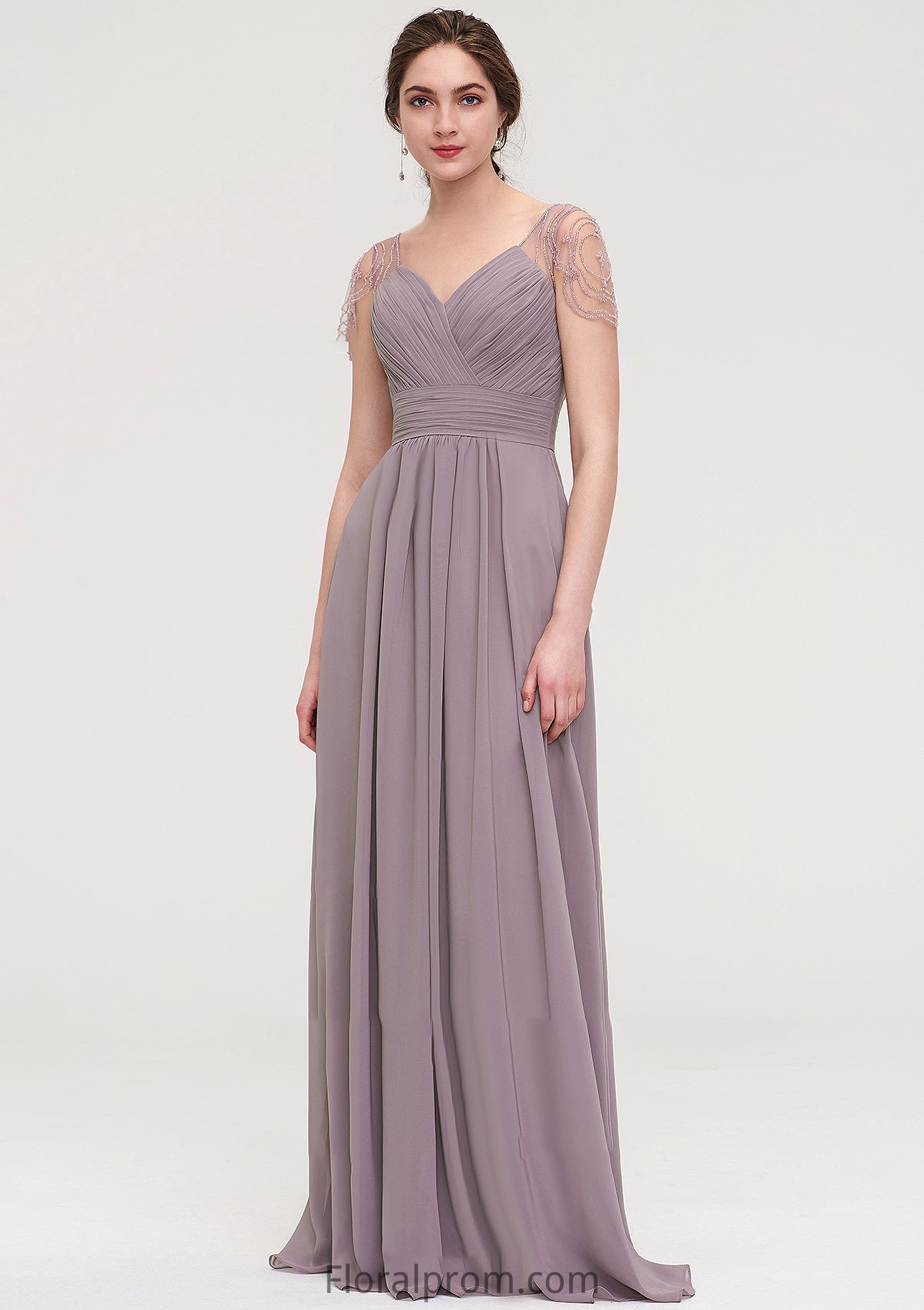 Short Sleeve Sweetheart Long/Floor-Length Chiffon A-line/Princess Bridesmaid Dresses With Pleated Beading Karlie HJP0025487