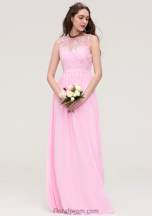 Bateau Sleeveless Long/Floor-Length Chiffon A-line/Princess Bridesmaid Dresses With Lace Ashanti HJP0025489