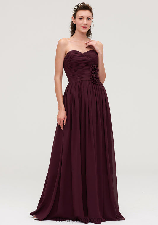 Sweetheart Sleeveless Long/Floor-Length Chiffon A-line/Princess Bridesmaid Dresses With Pleated Alexis HJP0025490