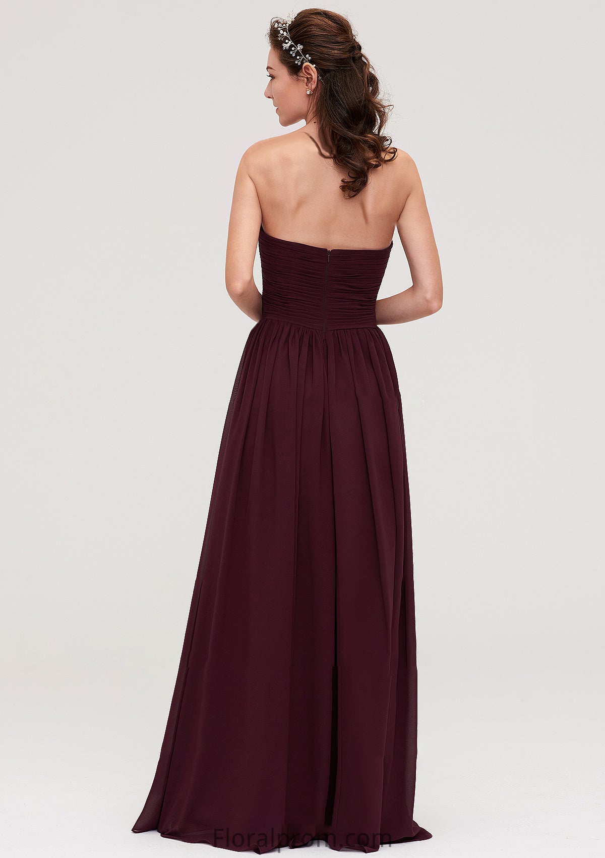 Sweetheart Sleeveless Long/Floor-Length Chiffon A-line/Princess Bridesmaid Dresses With Pleated Alexis HJP0025490