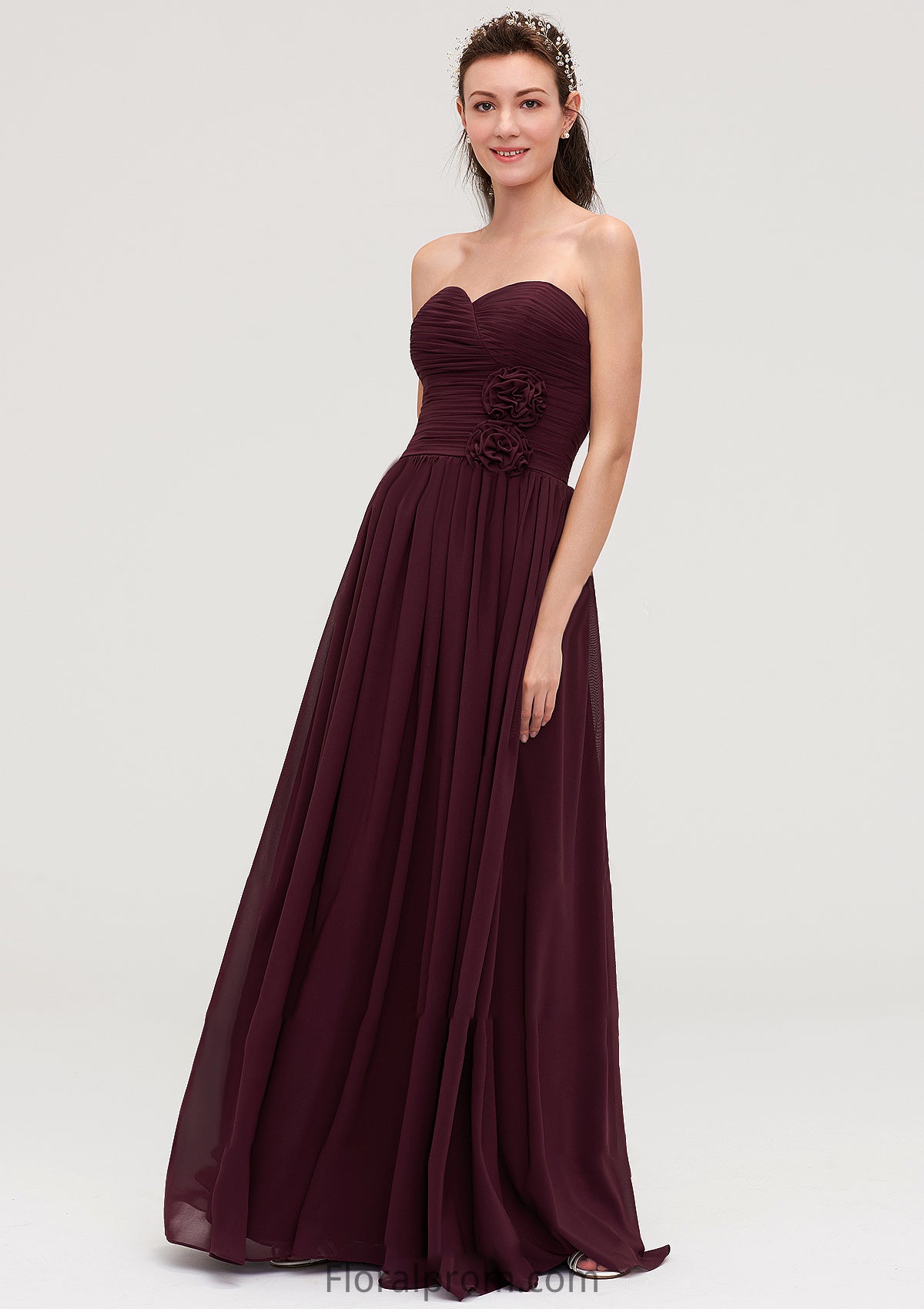 Sweetheart Sleeveless Long/Floor-Length Chiffon A-line/Princess Bridesmaid Dresses With Pleated Alexis HJP0025490