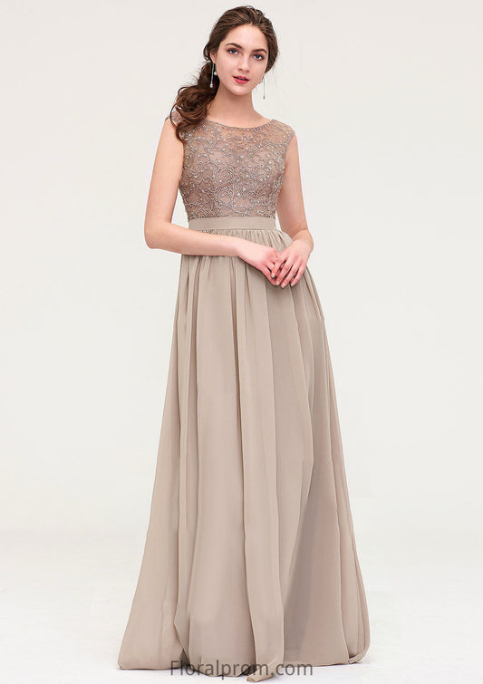 Sleeveless Scoop Neck Long/Floor-Length Chiffon A-line/Princess Bridesmaid Dresses With Sequins Beading Lace Pleated Nataly HJP0025493