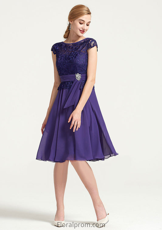 Sleeveless Bateau Knee-Length A-line/Princess Chiffon Bridesmaid Dresses With Rhinestone Appliqued Sashes Erika HJP0025496