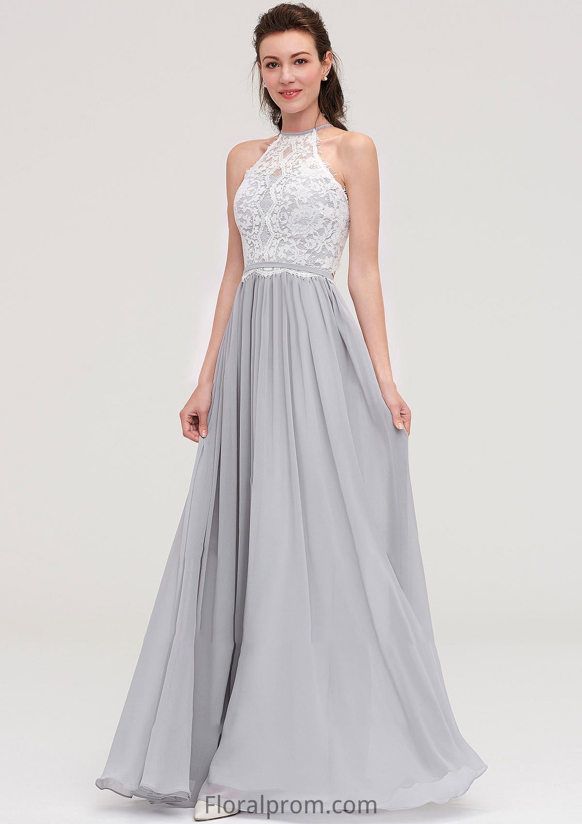 Sleeveless Scoop Neck A-line/Princess Chiffon Long/Floor-Length Bridesmaid Dresseses With Lace Kaliyah HJP0025497