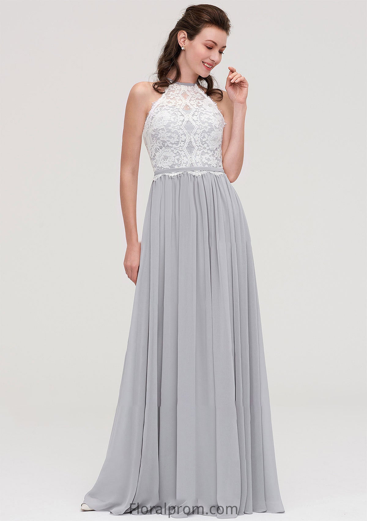 Sleeveless Scoop Neck A-line/Princess Chiffon Long/Floor-Length Bridesmaid Dresseses With Lace Kaliyah HJP0025497