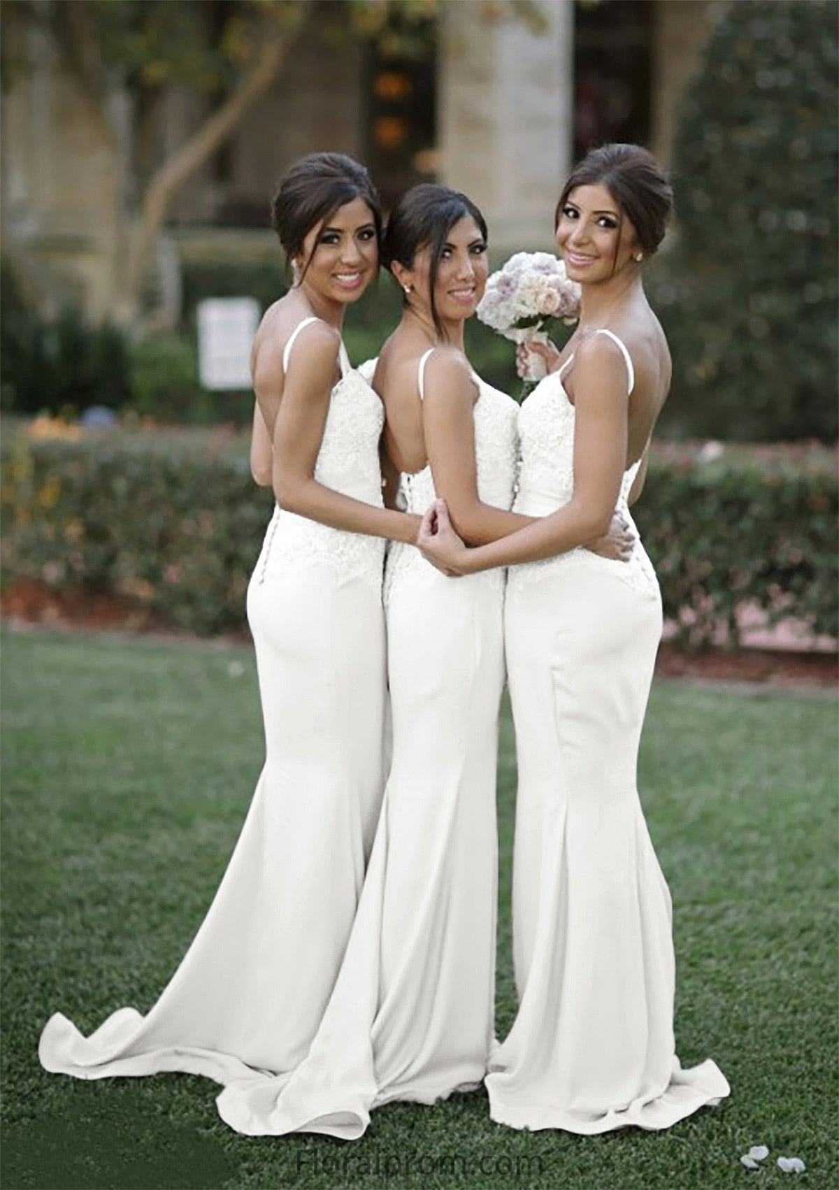 Sweetheart Court Train Sheath/Column Elastic Satin Bridesmaid Dresseses With Lace Isabela HJP0025500