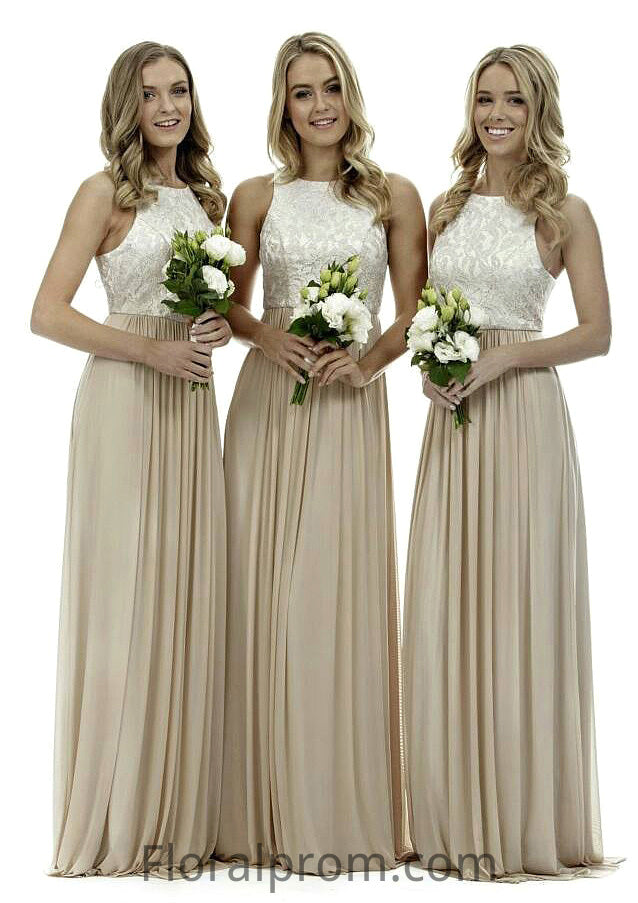 Bateau A-Line/Princess Long/Floor-Length Chiffon Bridesmaid Dresses With Lace Jemima HJP0025503