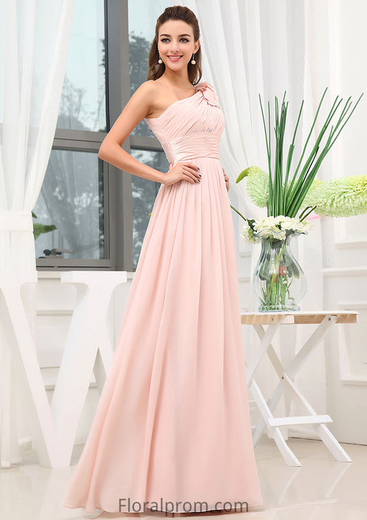 Sleeveless One-Shoulder Long/Floor-Length A-line/Princess Chiffon Bridesmaid Dresses With Pleated Shoulder Flower Courtney HJP0025507