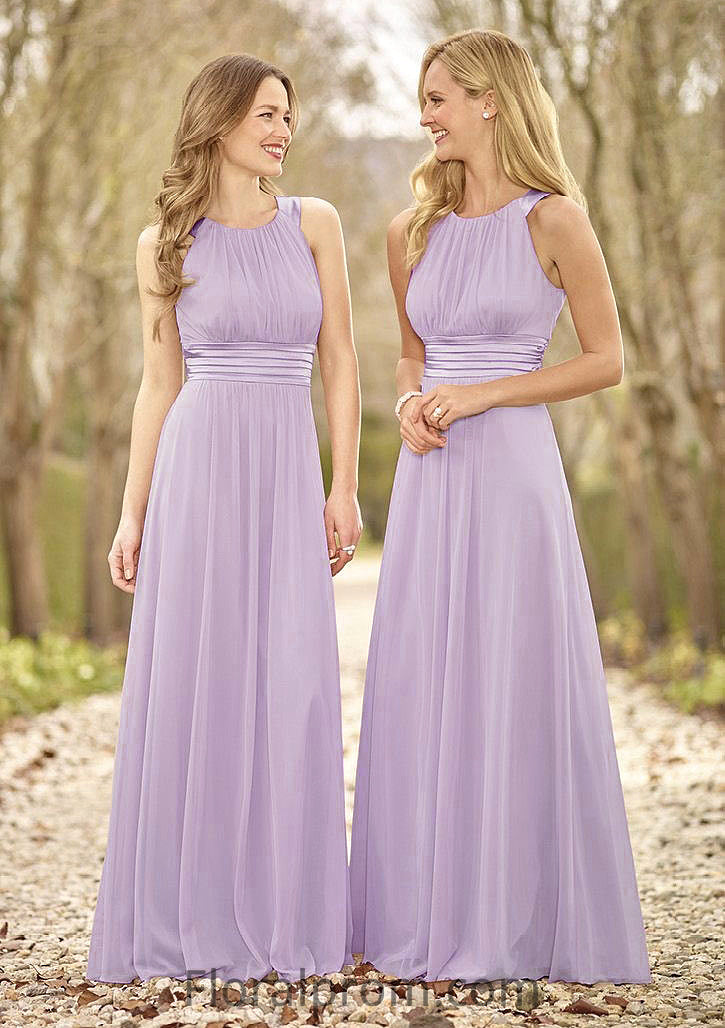 Scoop Neck A-Line/Princess Long/Floor-Length Chiffon Bridesmaid Dresses Larissa HJP0025516