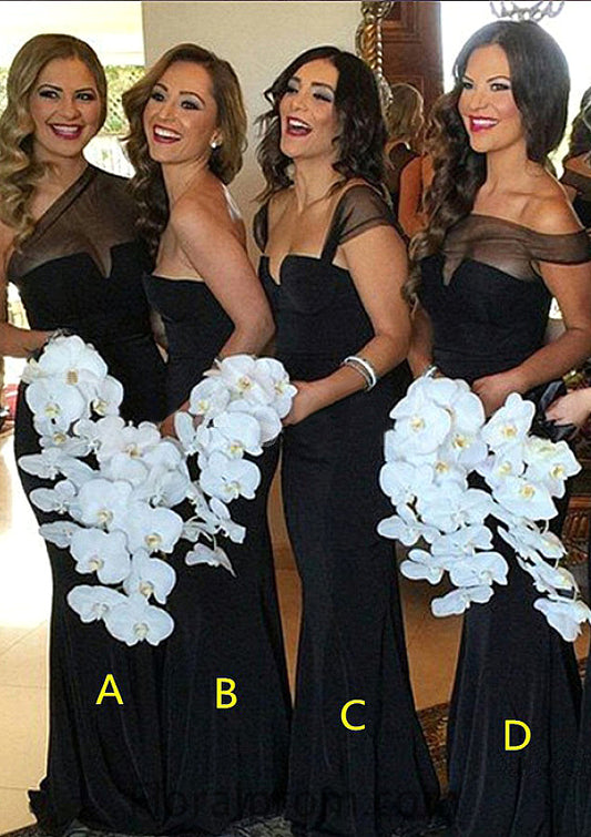 Sweetheart Sleeveless Long/Floor-Length Sheath/Column Elastic Satin Bridesmaid Dresses Camilla HJP0025542