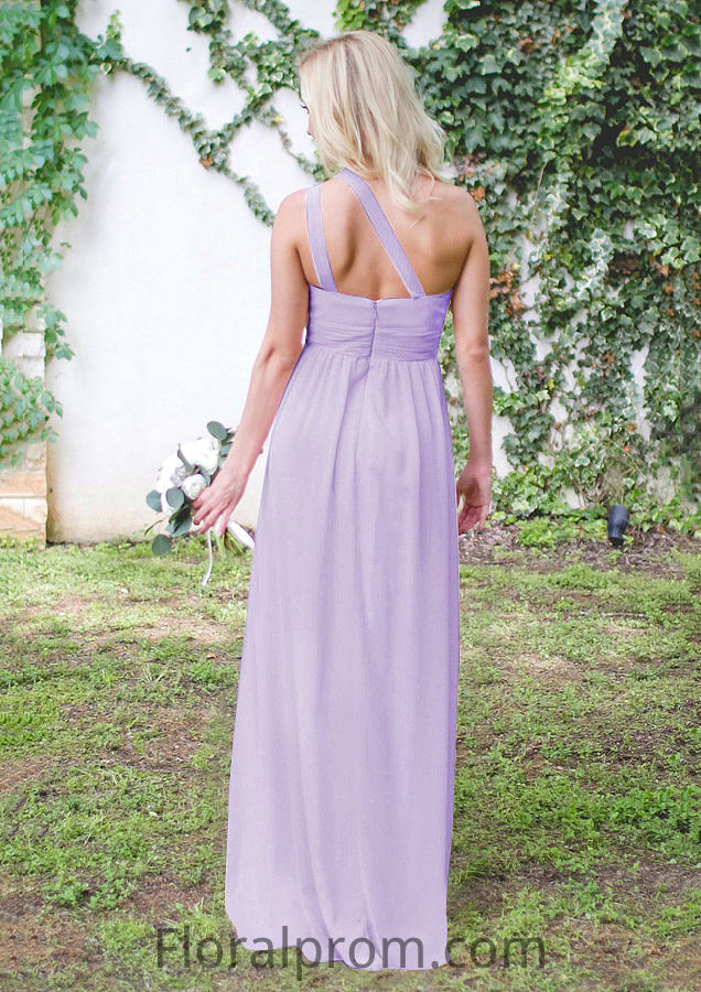 One-Shoulder A-Line/Princess Long/Floor-Length Chiffon Bridesmaid Dresses With Pleated Lydia HJP0025544