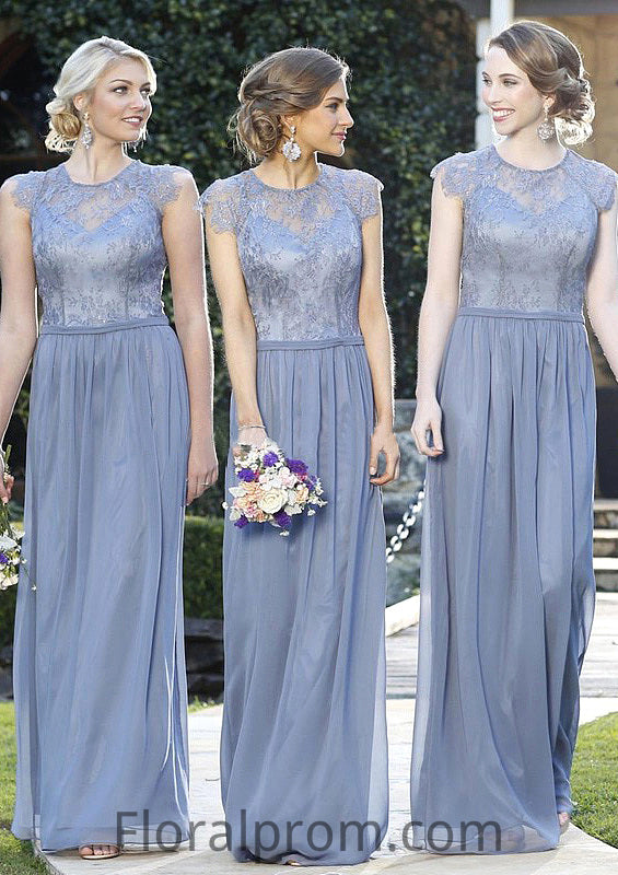 A-Line/Princess Sleeveless Scoop Neck Zipper Long/Floor-Length Chiffon Bridesmaid Dresses With Appliqued Charity HJP0025547