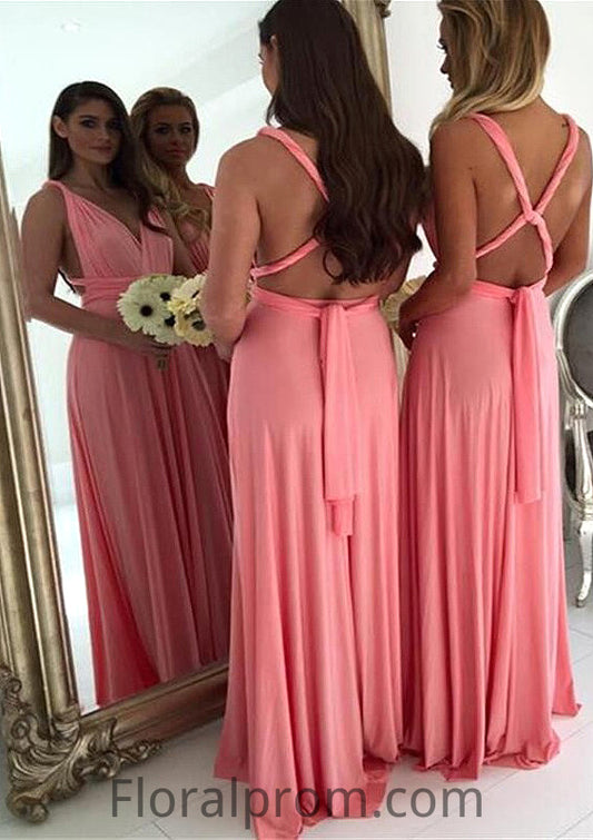 A-Line/Princess V-Neck Long/Floor-Length Chiffon Bridesmaid Dresses Dayana HJP0025551