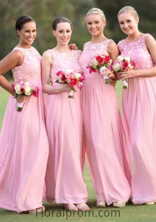 A-Line/Princess Bateau Long/Floor-Length Chiffon Bridesmaid Dresses With Lace Patricia HJP0025552