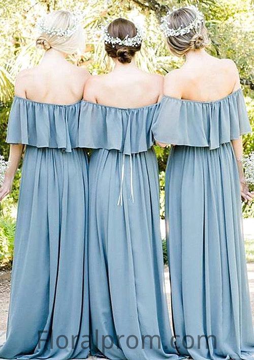 Off-The-Shoulder A-Line/Princess Long/Floor-Length Chiffon Bridesmaid Dresses With Ruffles Rebekah HJP0025555