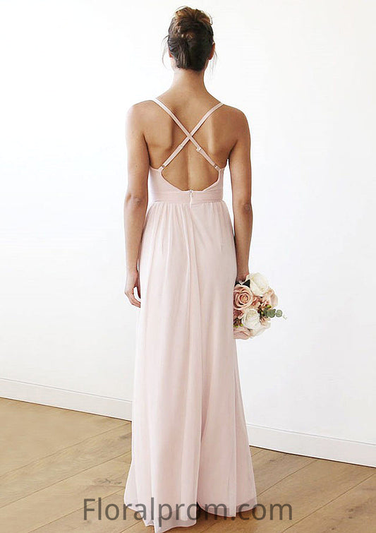 Spaghetti Straps Sleeveless V Neck Long/Floor-Length Chiffon Bridesmaid Dresses With Pleated Maryjane HJP0025561