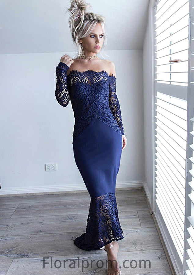 Off-the-Shoulder Full/Long Sleeve Asymmetrical Trumpet/Mermaid Lace Bridesmaid Dresseses Lilliana HJP0025566