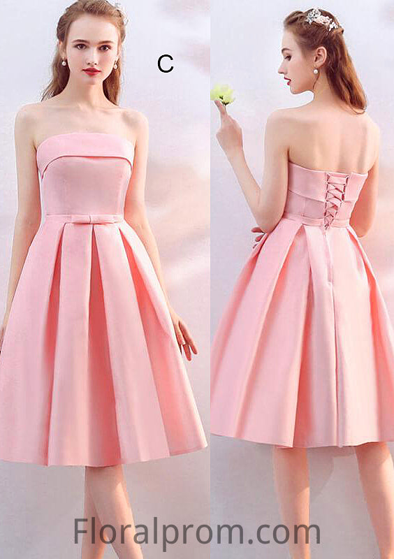 Off-the-Shoulder A-line/Princess Knee-Length Satin A-line/Princess Bridesmaid Dresses With Waistband Alice HJP0025568