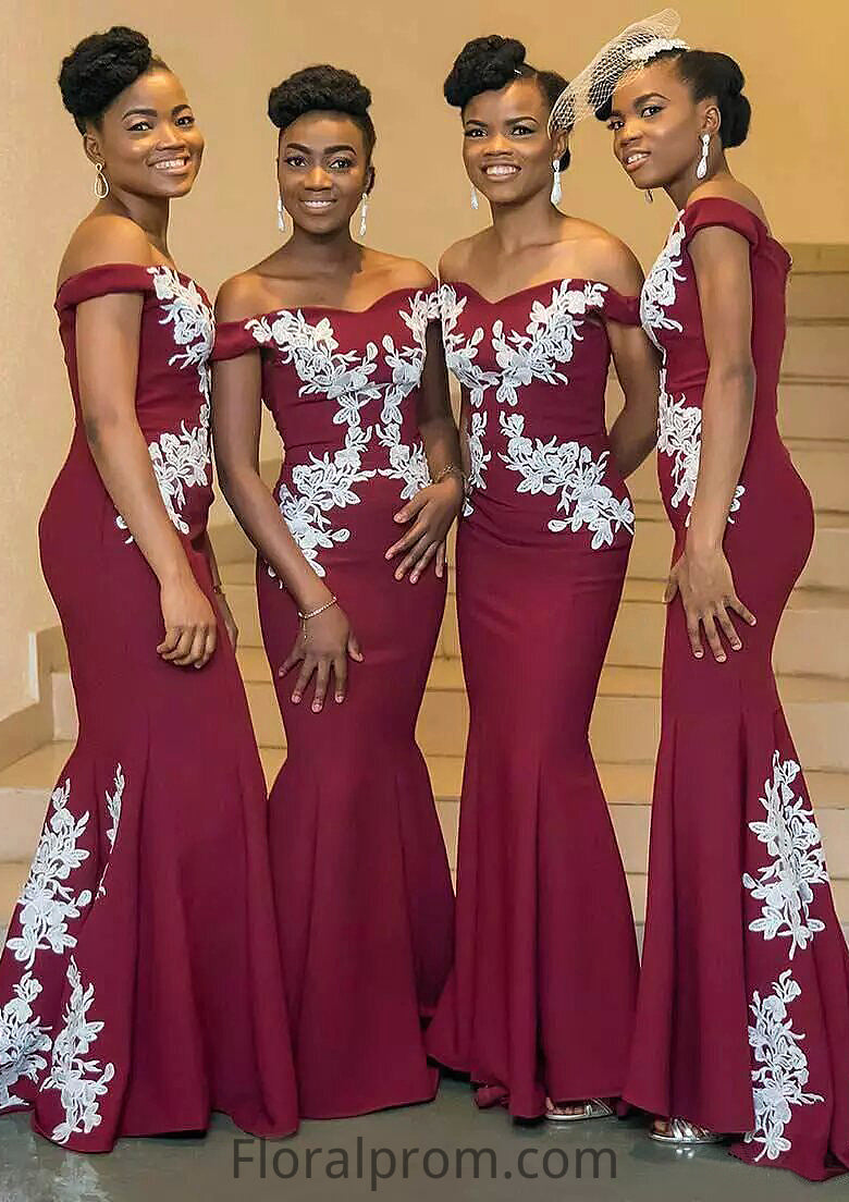 Sleeveless Off-the-Shoulder Long/Floor-Length Trumpet/Mermaid Elastic Satin Bridesmaid Dresseses With Appliqued Naomi HJP0025593