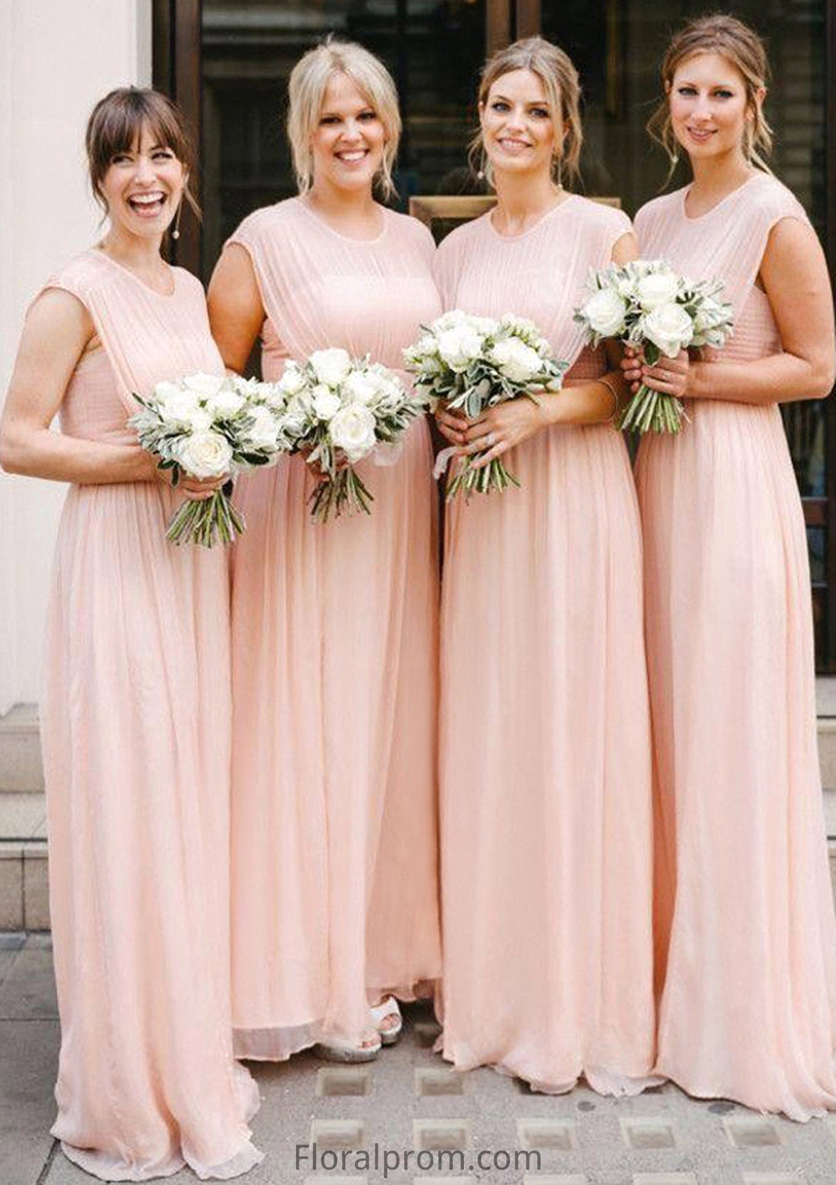 Sleeveless Scoop Neck Long/Floor-Length A-line/Princess Chiffon Bridesmaid Dresseses With Pleated Emery HJP0025595