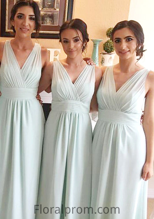 Sleeveless V Neck Long/Floor-Length Chiffon A-line/Princess Bridesmaid Dresseses With Pleated   Karen HJP0025597