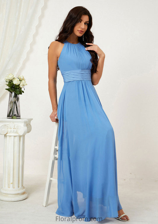 A-line Halter Sleeveless Chiffon Long/Floor-Length Bridesmaid Dresses With Pleated Kendall HJP0025610