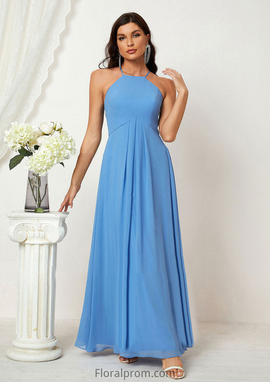 A-line Empire Halter Sleeveless Chiffon Long/Floor-Length Bridesmaid Dresses With Ruffles Thirza HJP0025611