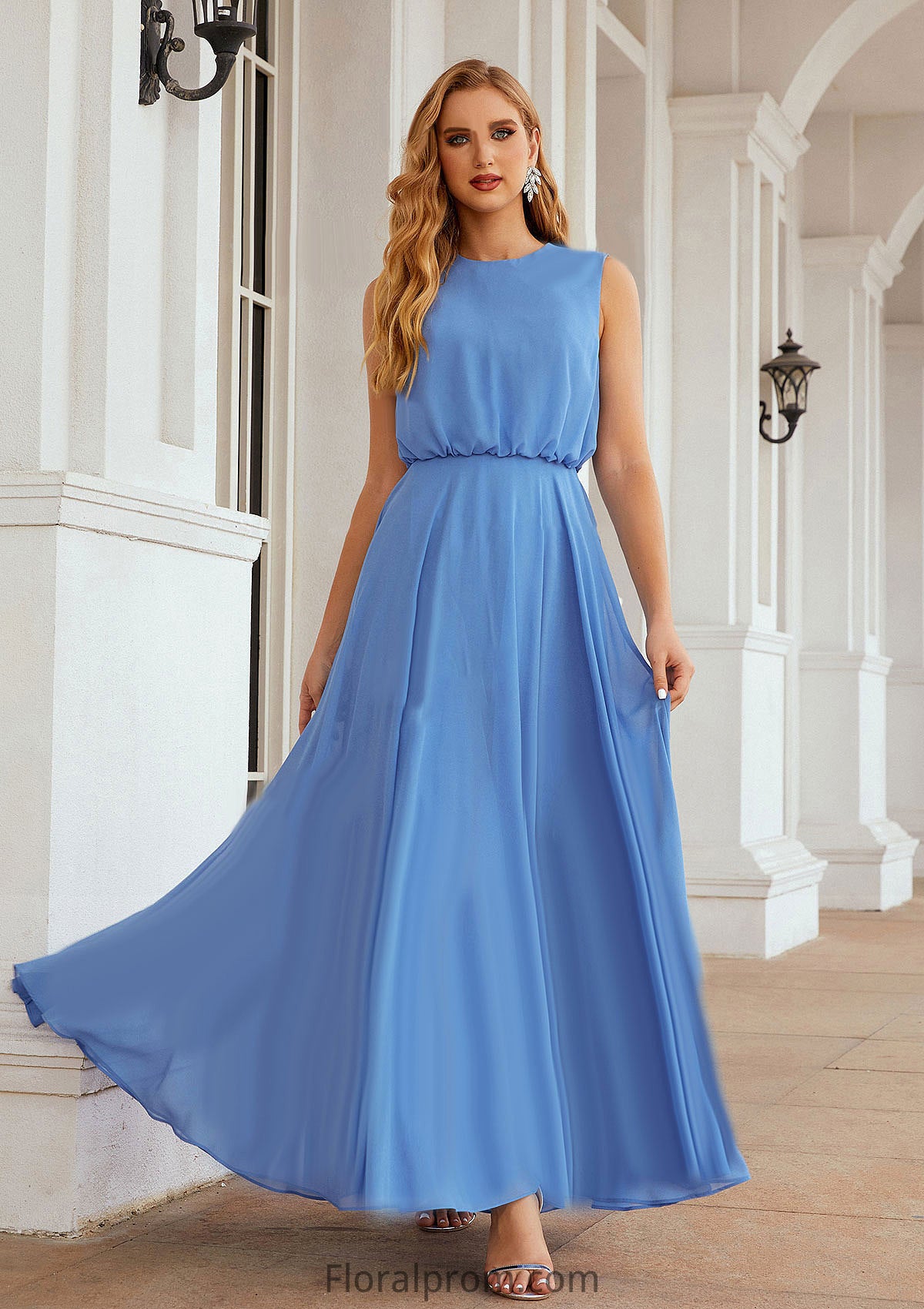 A-line Scoop Neck Sleeveless Chiffon Long/Floor-Length Bridesmaid Dresses Kaylyn HJP0025618