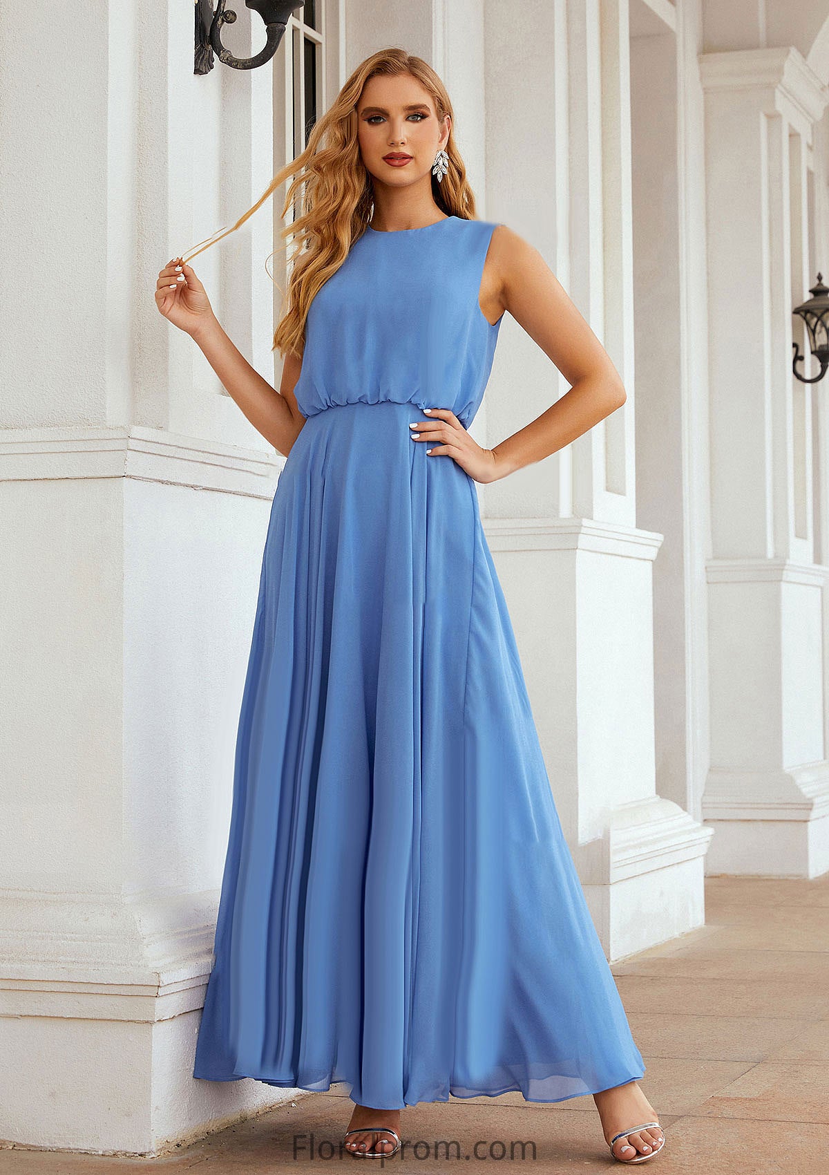 A-line Scoop Neck Sleeveless Chiffon Long/Floor-Length Bridesmaid Dresses Kaylyn HJP0025618