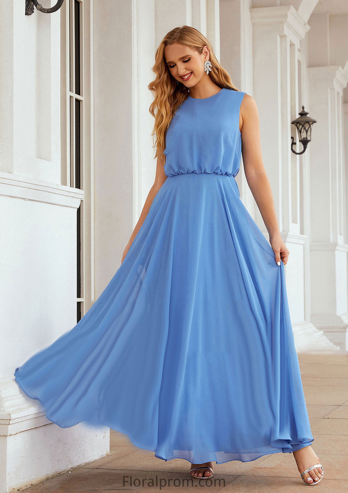 A-line Scoop Neck Sleeveless Chiffon Long/Floor-Length Bridesmaid Dresses Kaylyn HJP0025618