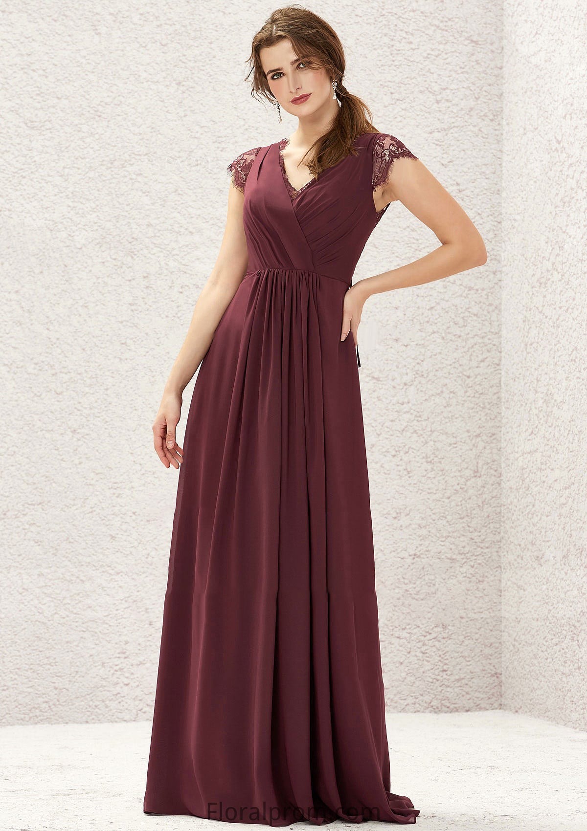 A-line V Neck Sleeveless Chiffon Long/Floor-Length Bridesmaid Dresses With Pleated Lace Jordan HJP0025627