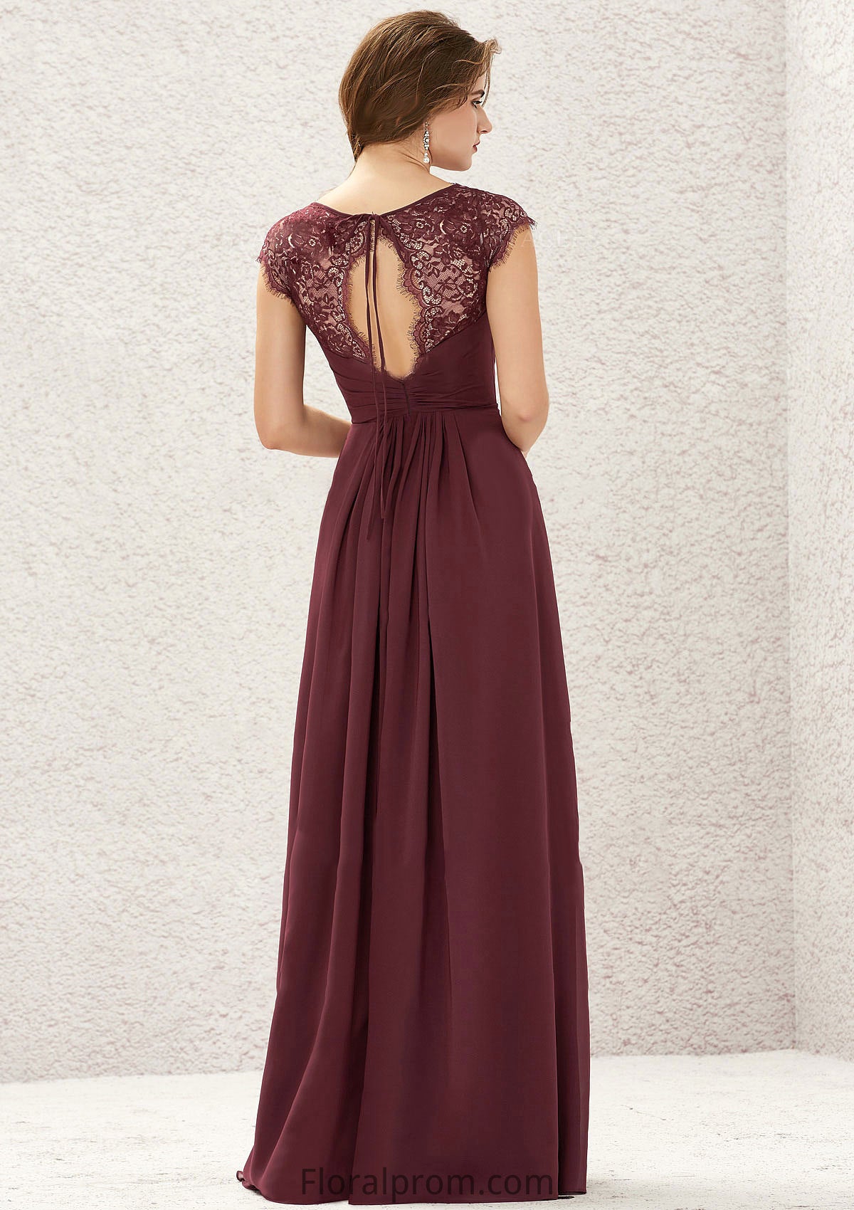 A-line V Neck Sleeveless Chiffon Long/Floor-Length Bridesmaid Dresses With Pleated Lace Jordan HJP0025627