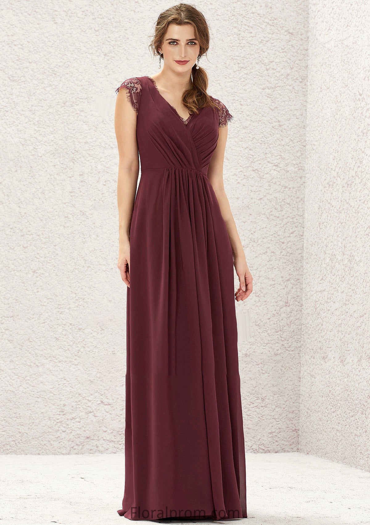 A-line V Neck Sleeveless Chiffon Long/Floor-Length Bridesmaid Dresses With Pleated Lace Jordan HJP0025627