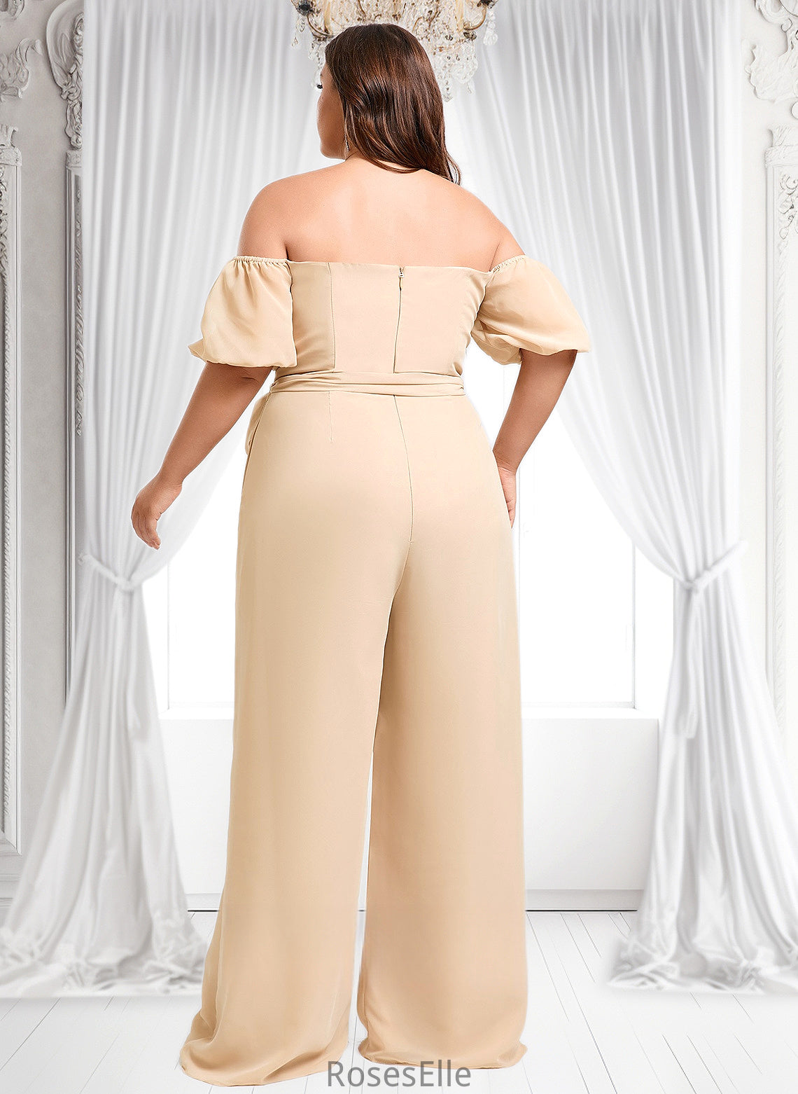 Kaiya Jumpsuit/Pantsuit Off the Shoulder Square Floor-Length Chiffon Bridesmaid Dress HJP0025791