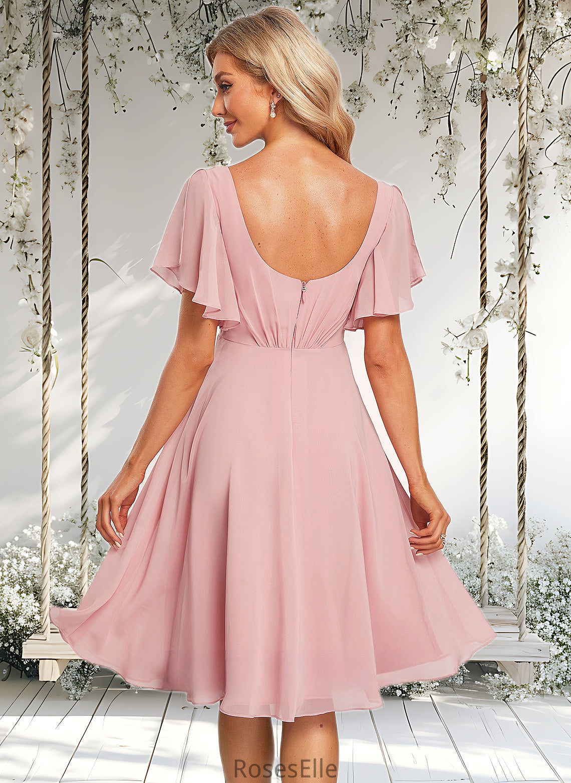 Nathaly A-line V-Neck Knee-Length Chiffon Homecoming Dress HJP0025702