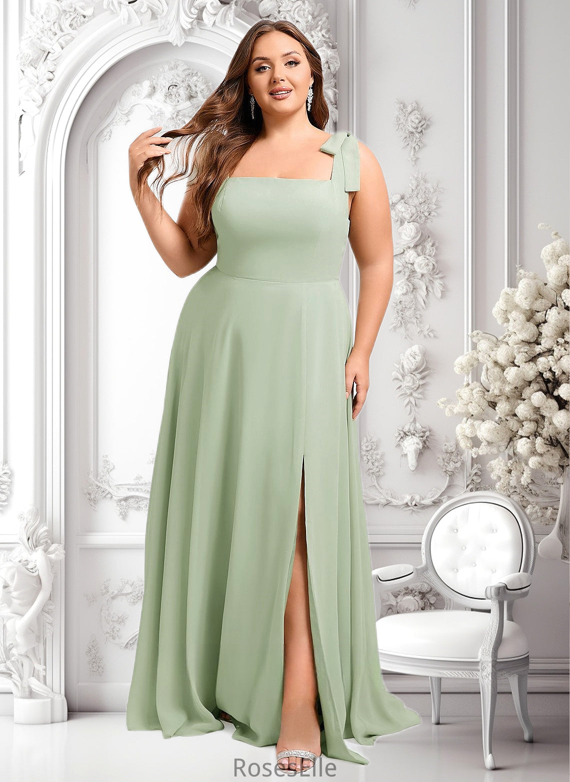 Theresa A-line Square Floor-Length Chiffon Prom Dresses With Bow HJP0025876