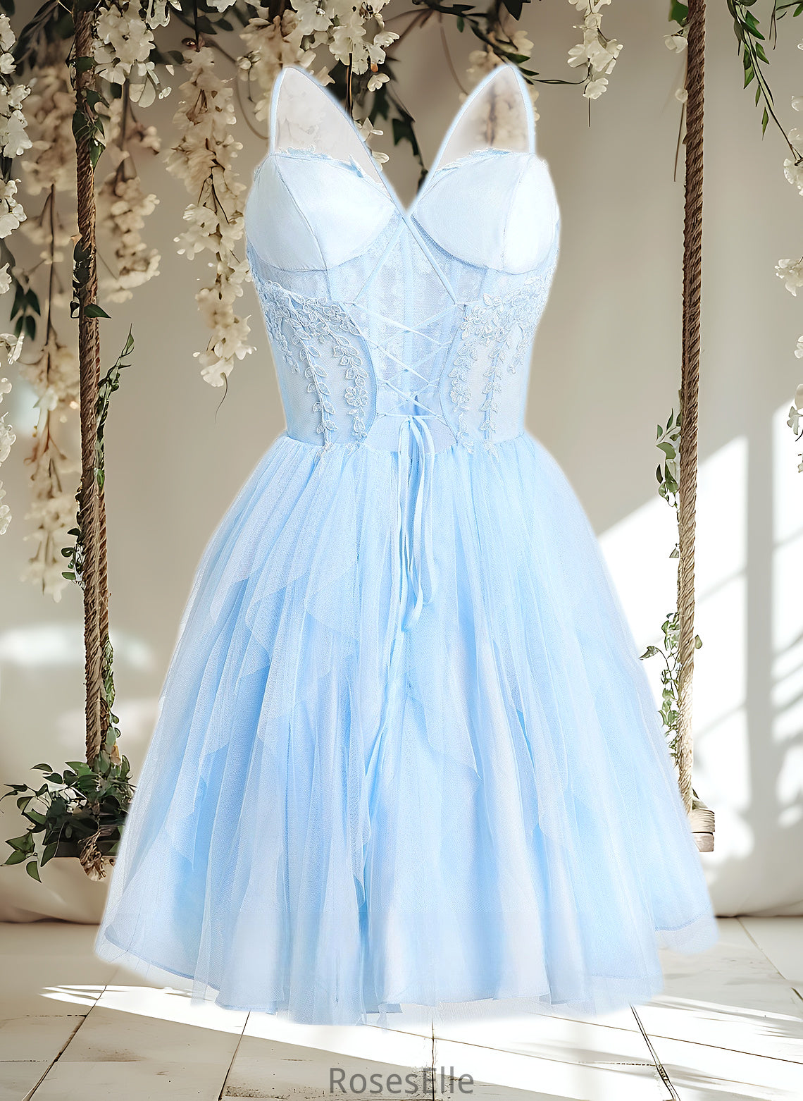 Dana Ball-Gown/Princess Sweetheart Short Lace Tulle Homecoming Dress With Ruffle HJP0025707