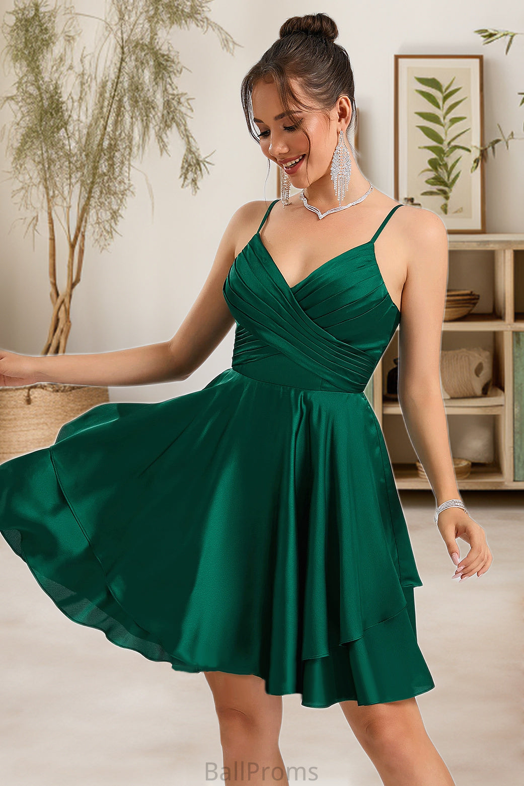 Selah A-line V-Neck Short/Mini Silky Satin Homecoming Dress HJP0020463