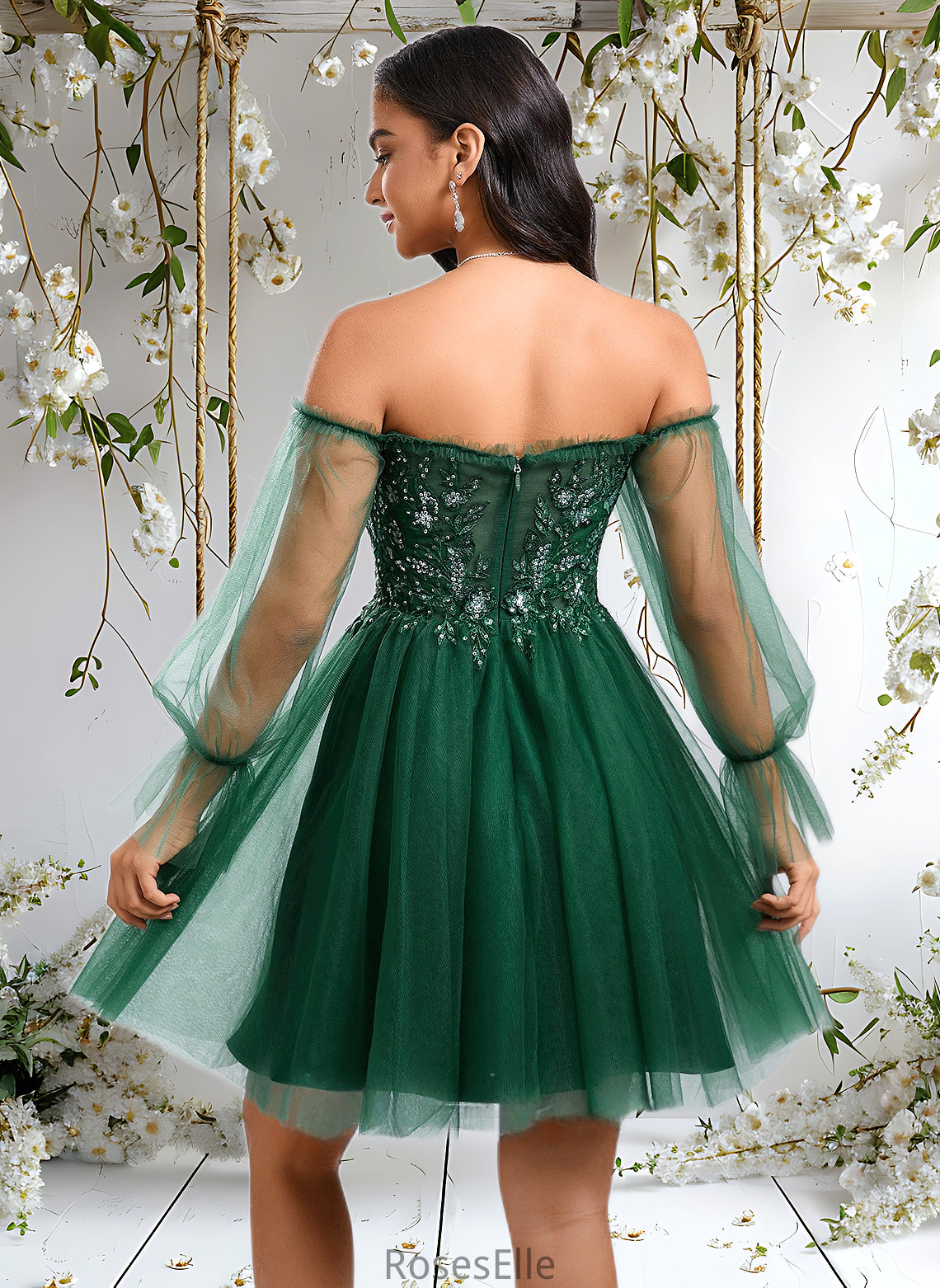 Nancy A-line Off the Shoulder Short Tulle Homecoming Dress With Sequins Appliques Lace HJP0025663