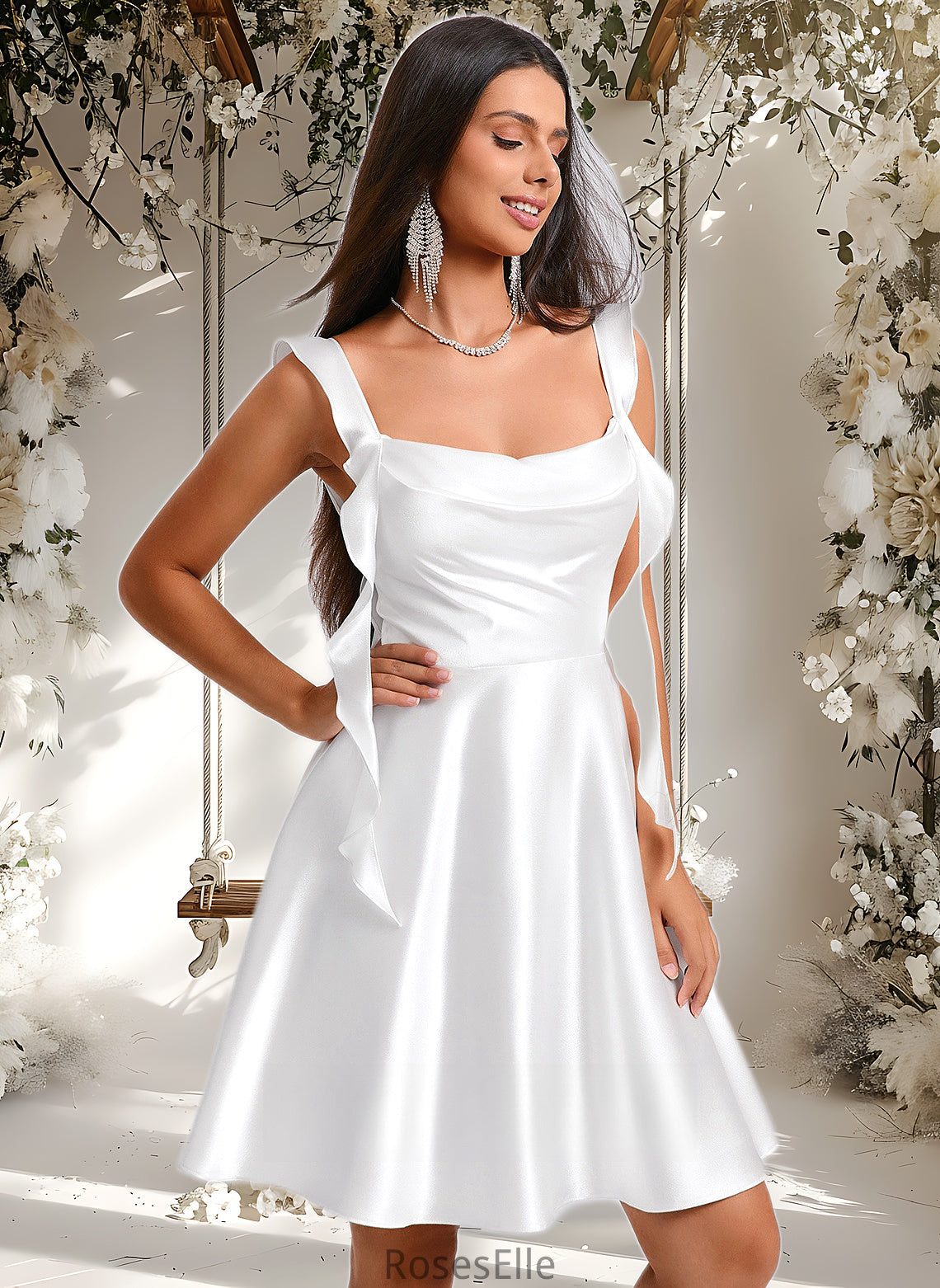 Kirsten A-line Scoop Short Stretch Satin Homecoming Dress With Cascading Ruffles HJP0025653