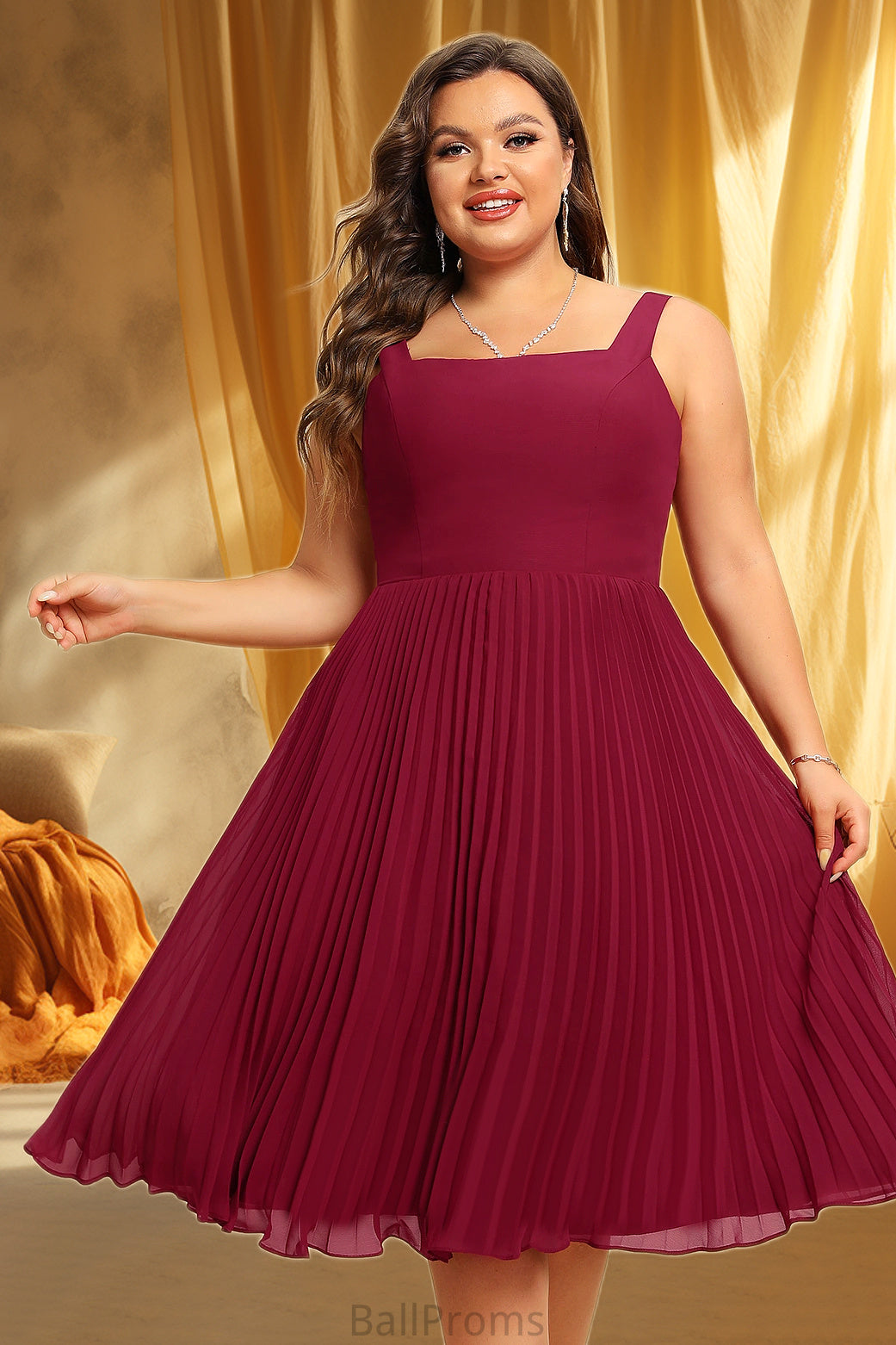 Justice A-line Square Knee-Length Chiffon Homecoming Dress With Pleated HJP0020530