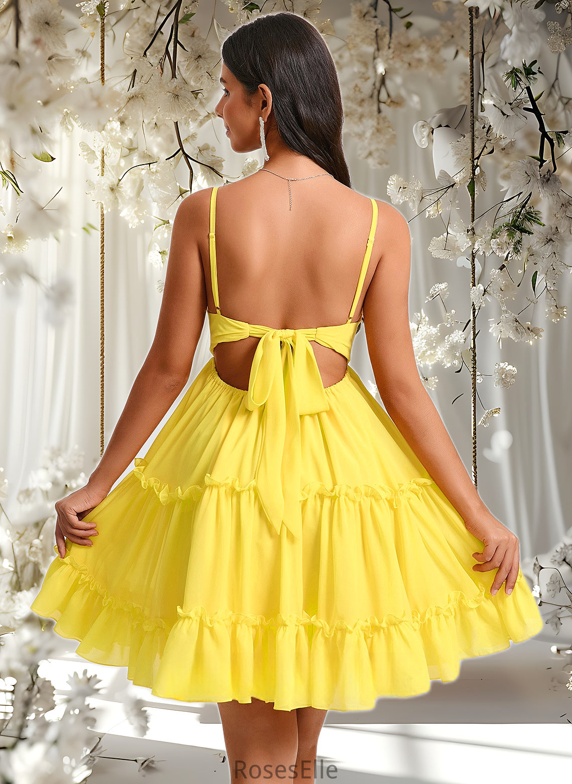 Makayla A-line V-Neck Short Chiffon Homecoming Dress With Ruffle Sequins HJP0025700